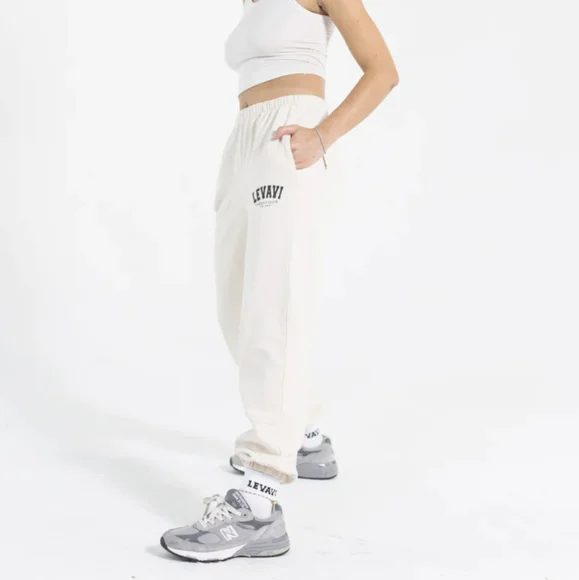 Levavi Varsity Club Made in USA Cotton Sweatpants Medium Bone - Picture 1 of 14